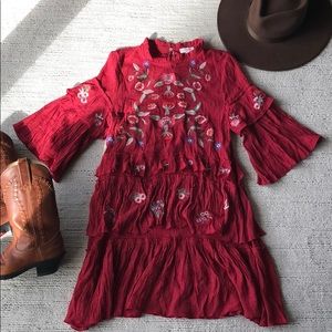 Red Mini Boho embroidered dress